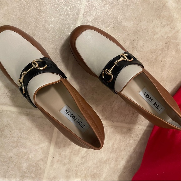 Steve Madden Chic Chunky Brown and Cream 4” heels - Picture 8 of 11